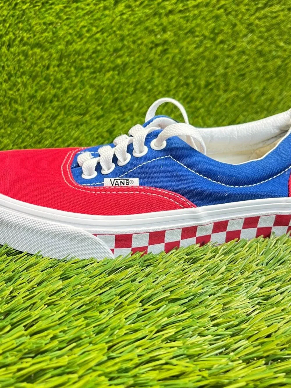 Vans Era BMX Checkerboard Womens Size 8 Red Blue Athletic Skate Shoes Sneakers